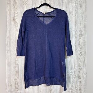 Eileen Fisher Organic Linen Longline Loose Knit 3/4 Sleeve Loose Fit Sweater XS